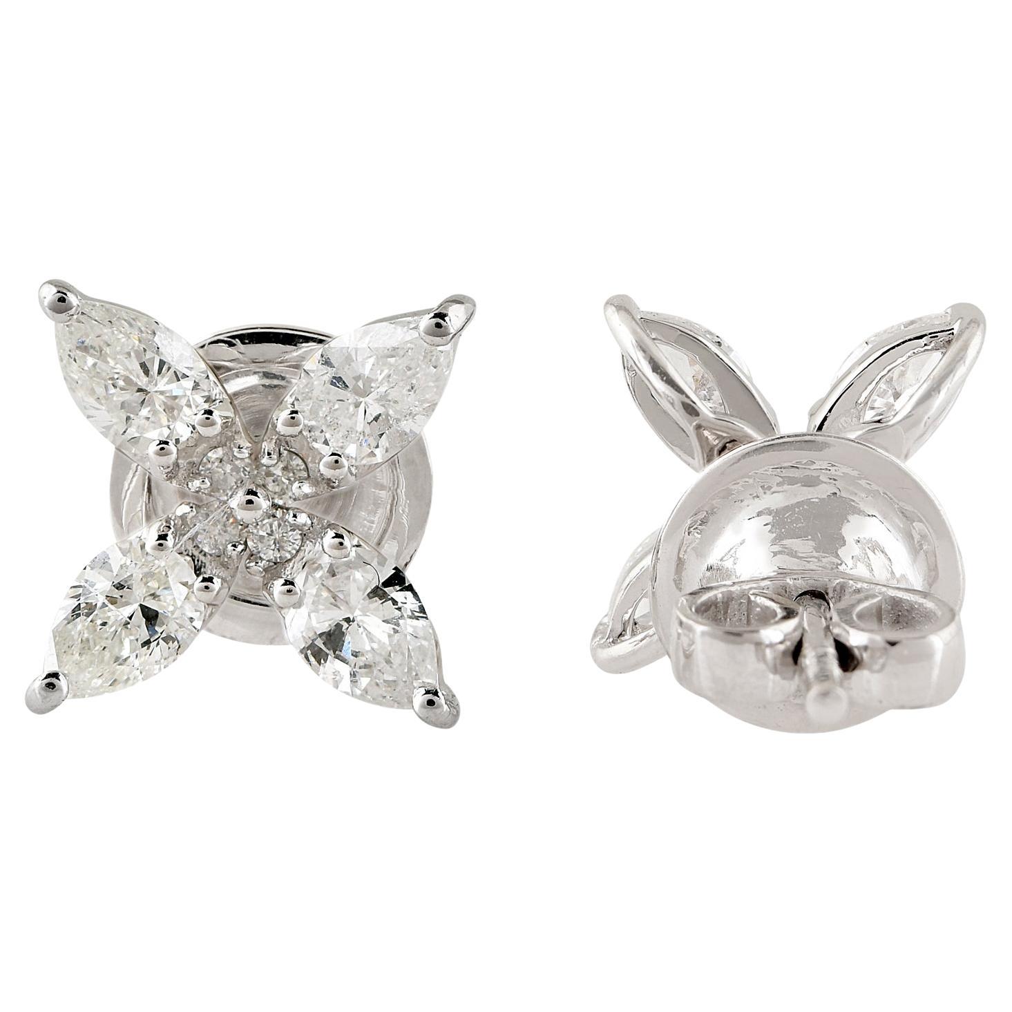 Natural 0.98 Carat SI/H Pear Shape Diamond Earrings 18 Karat White Gold Jewelry