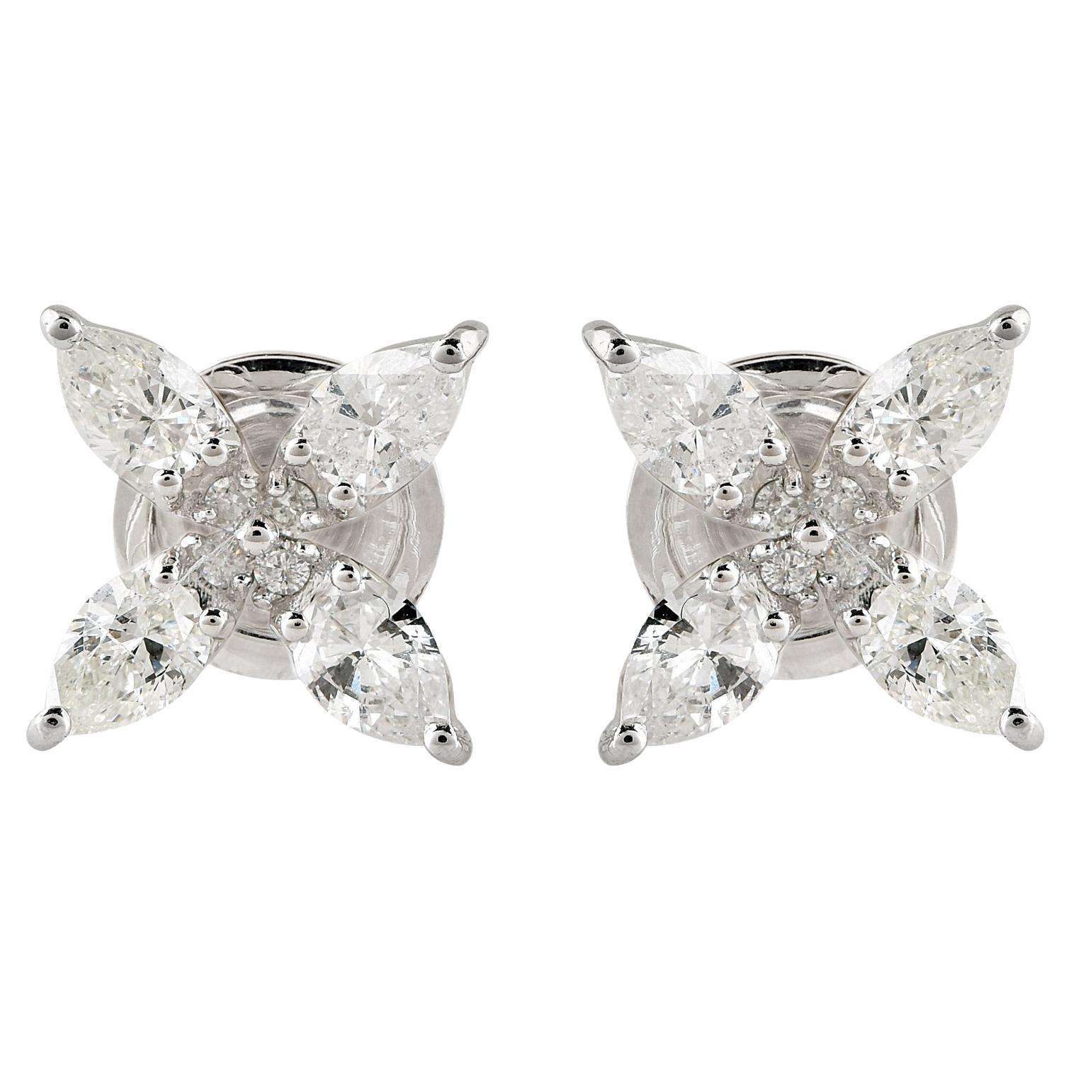 Natural 0.98 Carat SI/H Pear Shape Diamond Earrings 18 Karat White Gold Jewelry