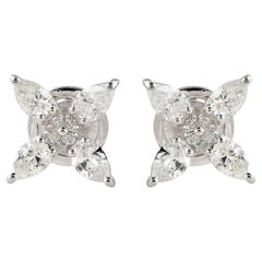 Boucles d
oreilles en or blanc 18 carats avec diamants naturels en forme de poire de 0,98 carat SI/H