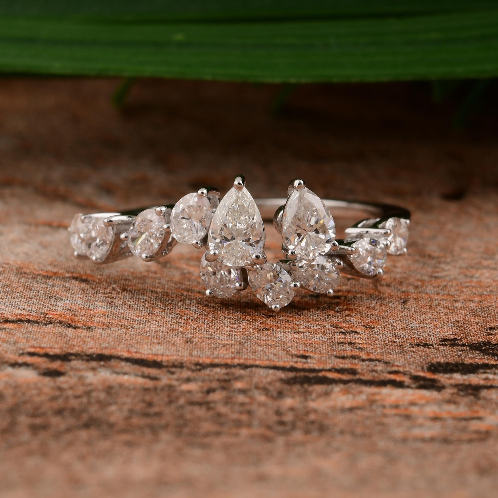 Taille poire Bague fine joaillerie en or blanc 14 carats avec diamant naturel en forme de poire de 0,98 carat SI/H en vente