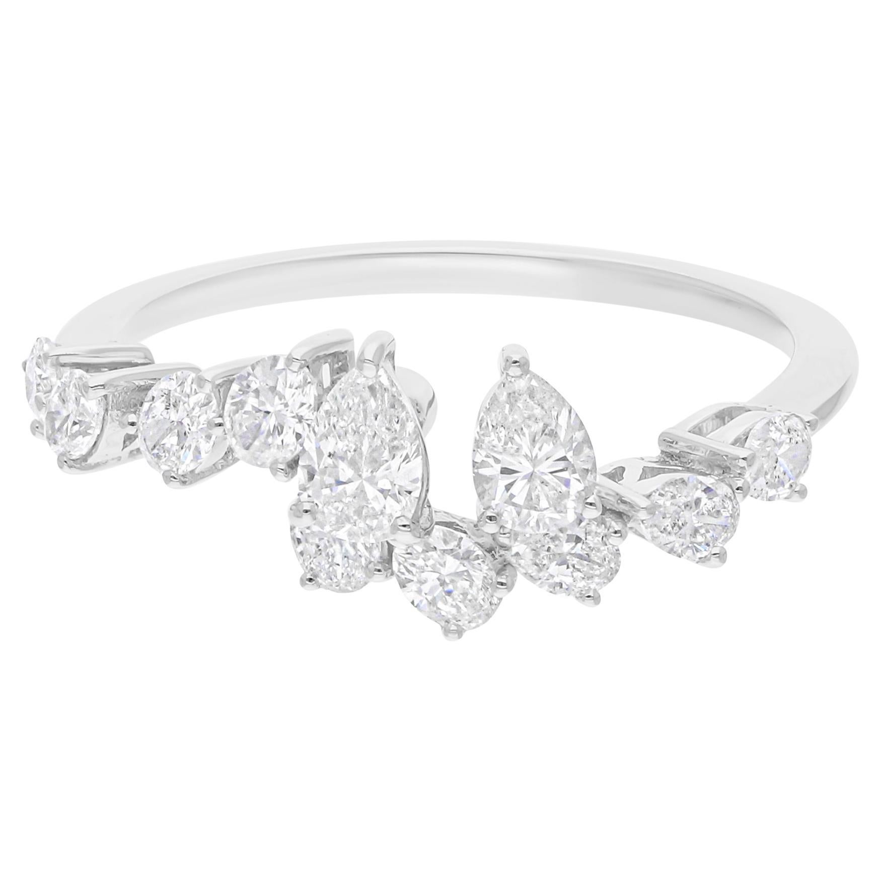 Bague fine joaillerie en or blanc 14 carats avec diamant naturel en forme de poire de 0,98 carat SI/H