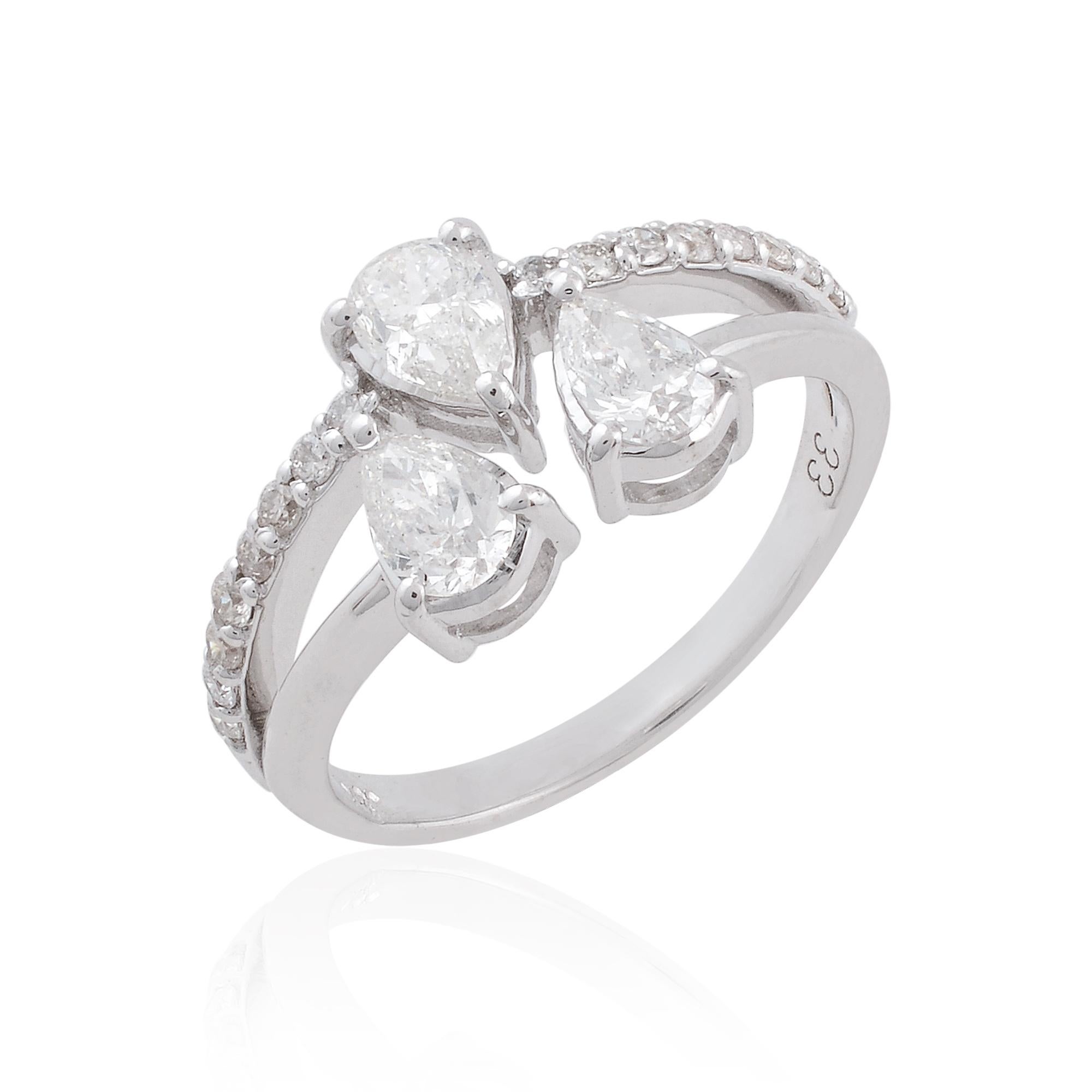 Natürlicher 0,99 Karat SI Reinheit HI Farbe Birnenform Diamantring 18k Weißgold (Tropfenschliff) im Angebot
