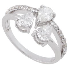 Bague en or blanc 18 carats, diamant naturel de 0,99 carat, pureté SI, couleur poire