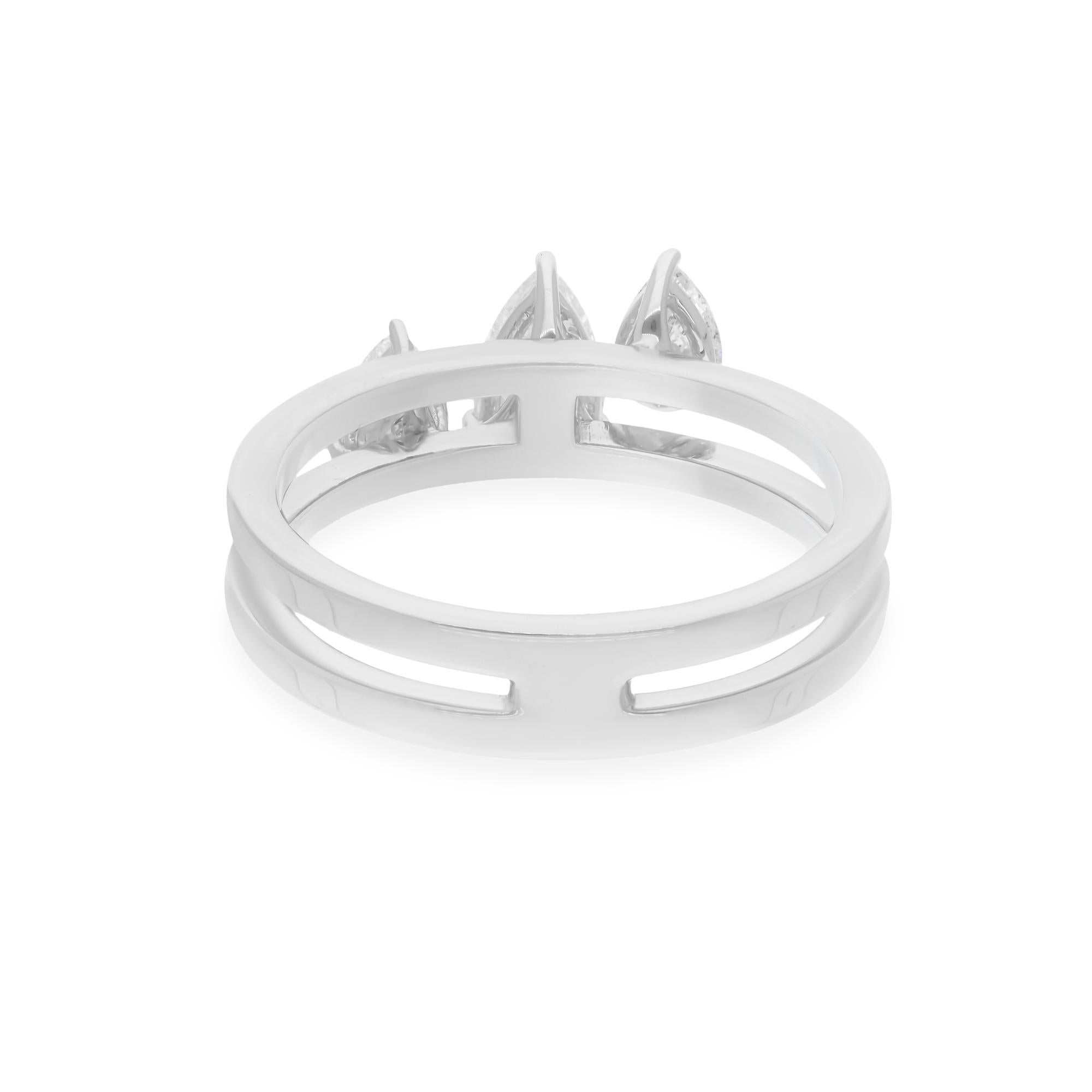 Modern Natural 0.99 Carat SI Clarity HI Color Pear Shape Diamond White Gold Band Ring For Sale