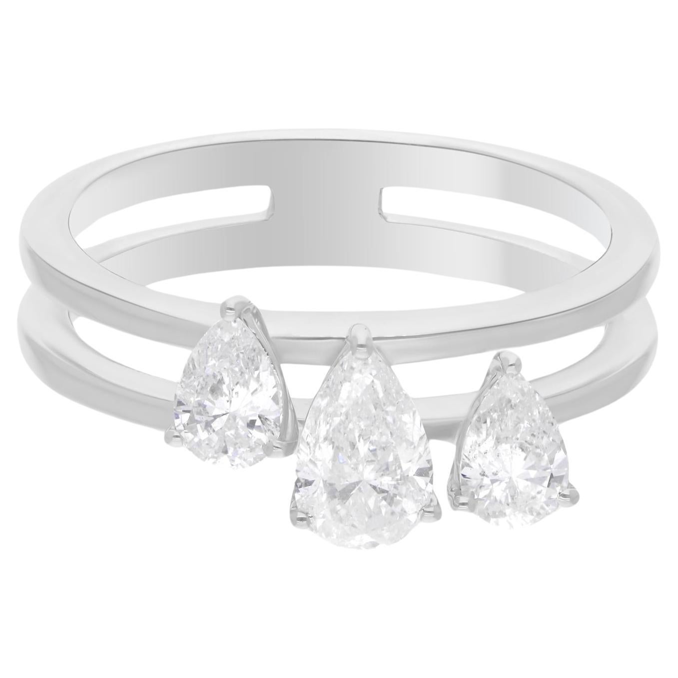 Natural 0.99 Carat SI Clarity HI Color Pear Shape Diamond White Gold Band Ring