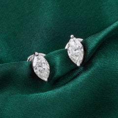 Natural 0.99 Carat SI/H Marquise Diamond Fine Stud Earrings 18 Karat White Gold