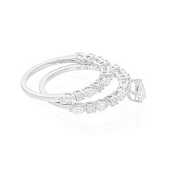 Natural 0.99 Carat SI/H Pear Round Diamond Two Rings 18 Karat White Gold Jewelry