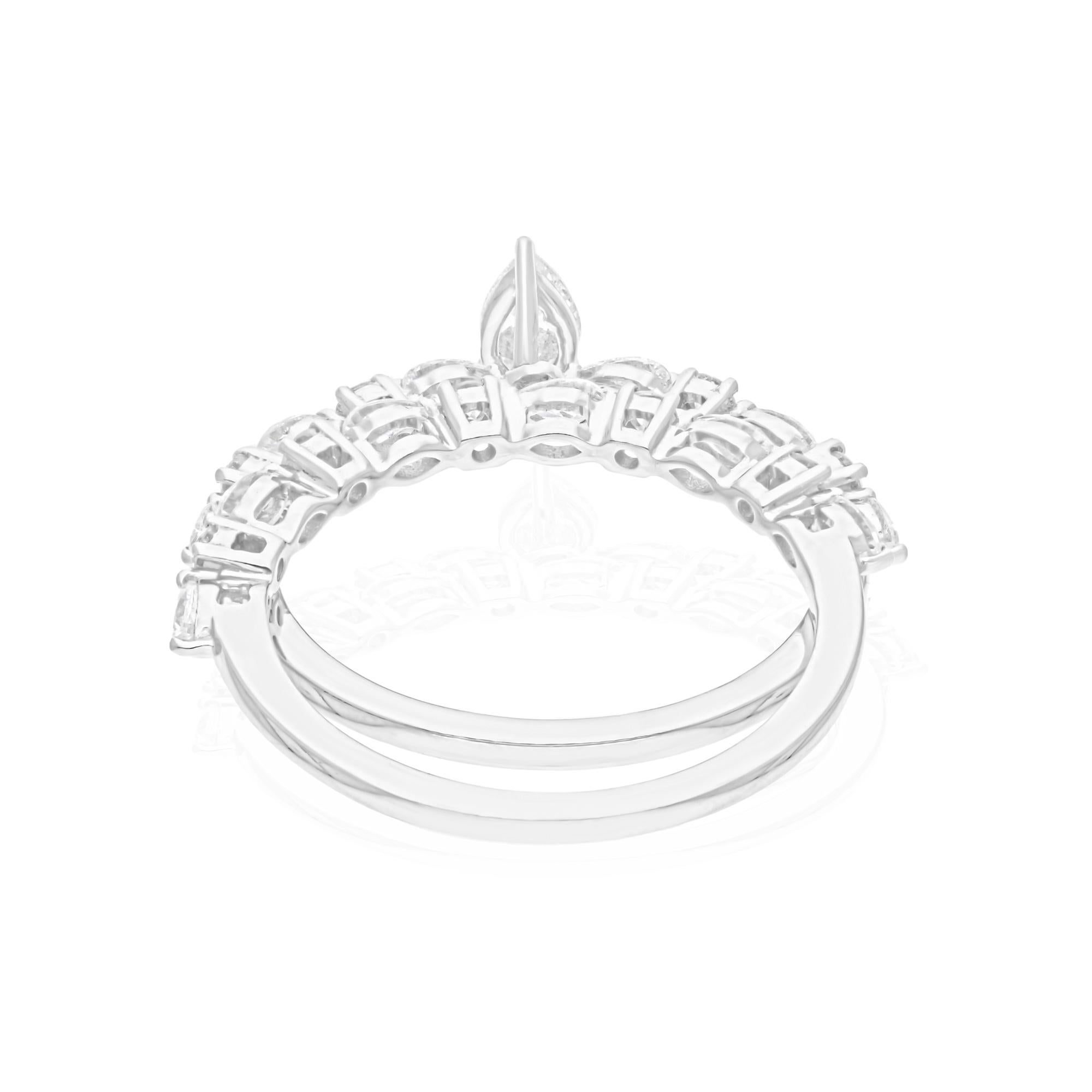 Women's Natural 0.99 Carat SI/H Pear Round Diamond Two Rings 18 Karat White Gold Jewelry For Sale