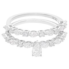 Diamante redondo pera natural de 0,99 quilates SI/H Dos anillos Joyas de oro blanco de 18 quilates