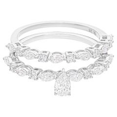 Diamante redondo pera natural de 0,99 quilates SI/H Dos anillos Joyas de oro blanco de 18 quilates