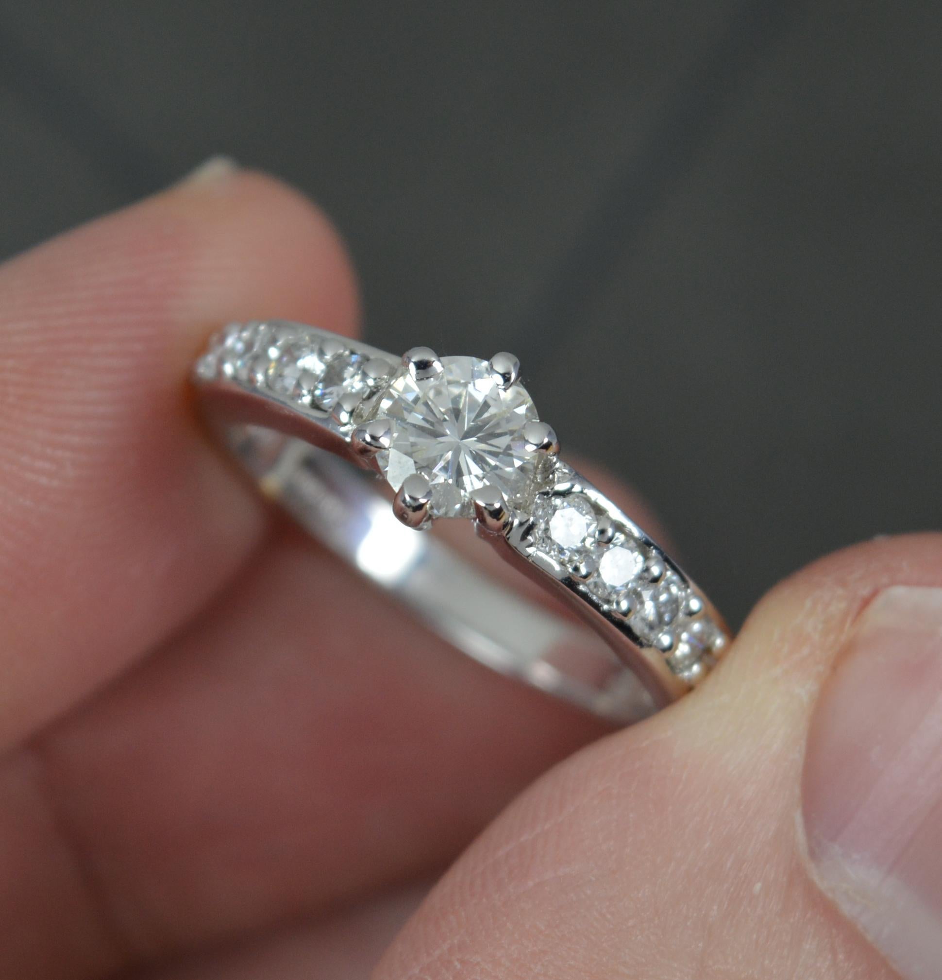 Round Cut Natural 0.9ct Diamond and 18ct White Gold Engagement Ring