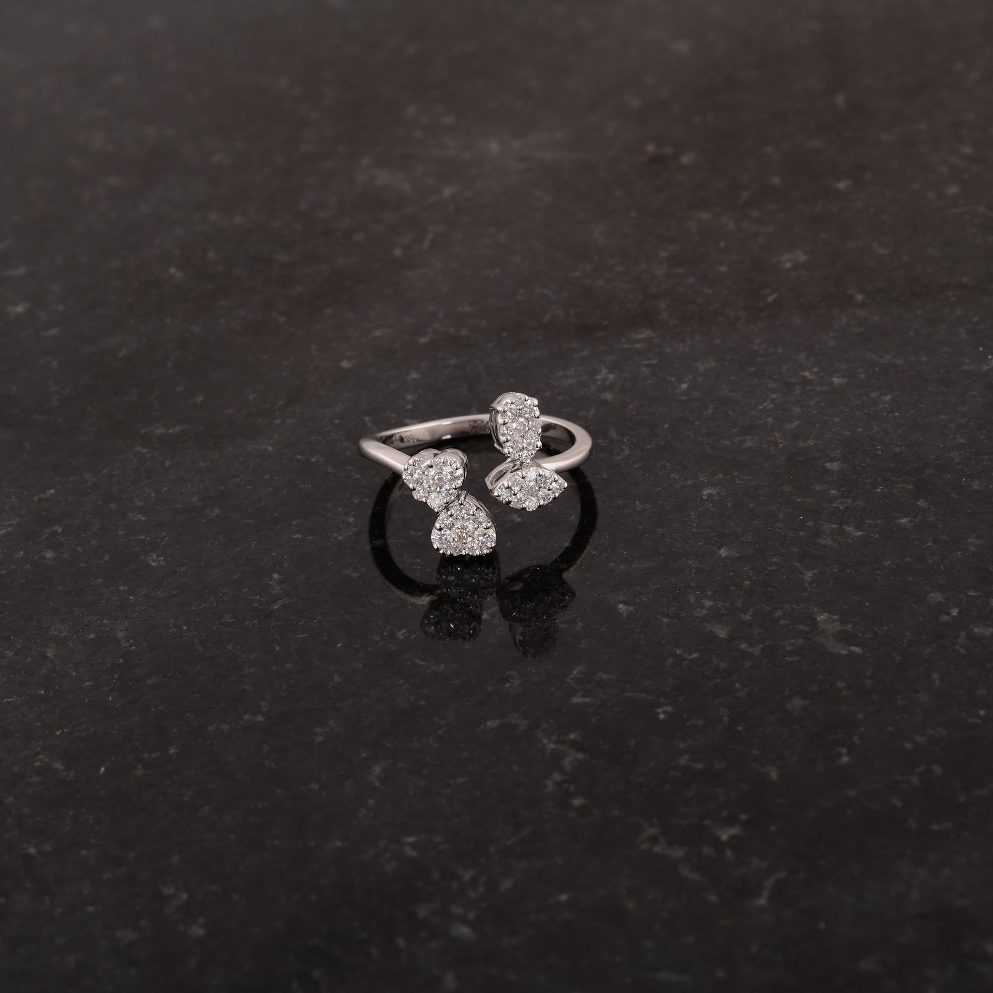 Modern Natural 1/2 Carat Round Diamond Designer Cuff Ring 14 Karat White Gold Jewelry For Sale