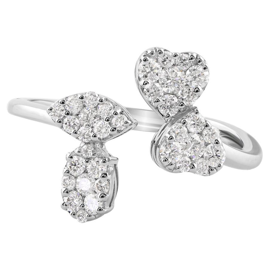 Natural 1/2 Carat Round Diamond Designer Cuff Ring 18 Karat White Gold Jewelry