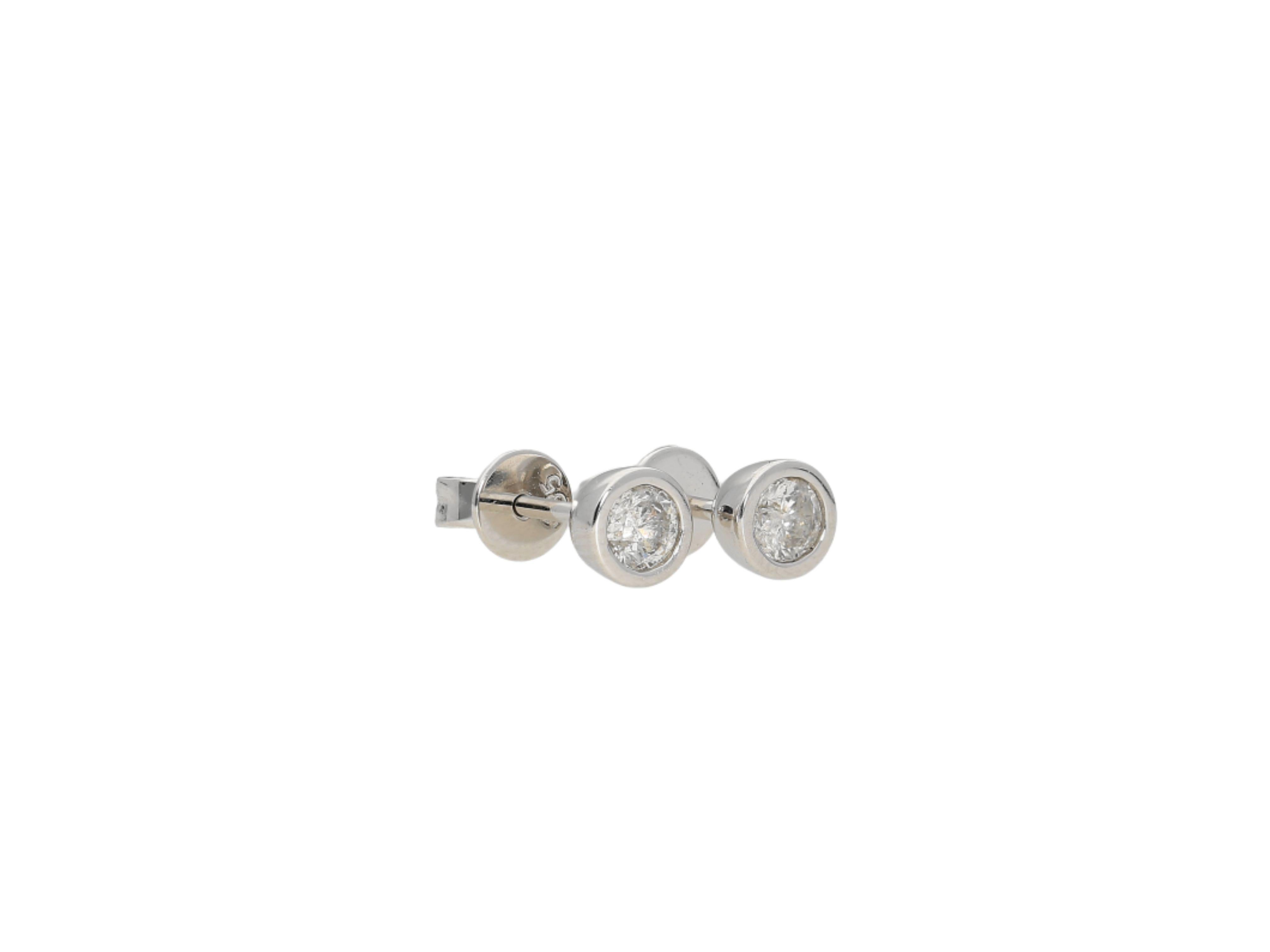Modern Natural 1/3 CTTW Bezel Set Round Cut Diamond Stud Earrings in 14k White Gold For Sale