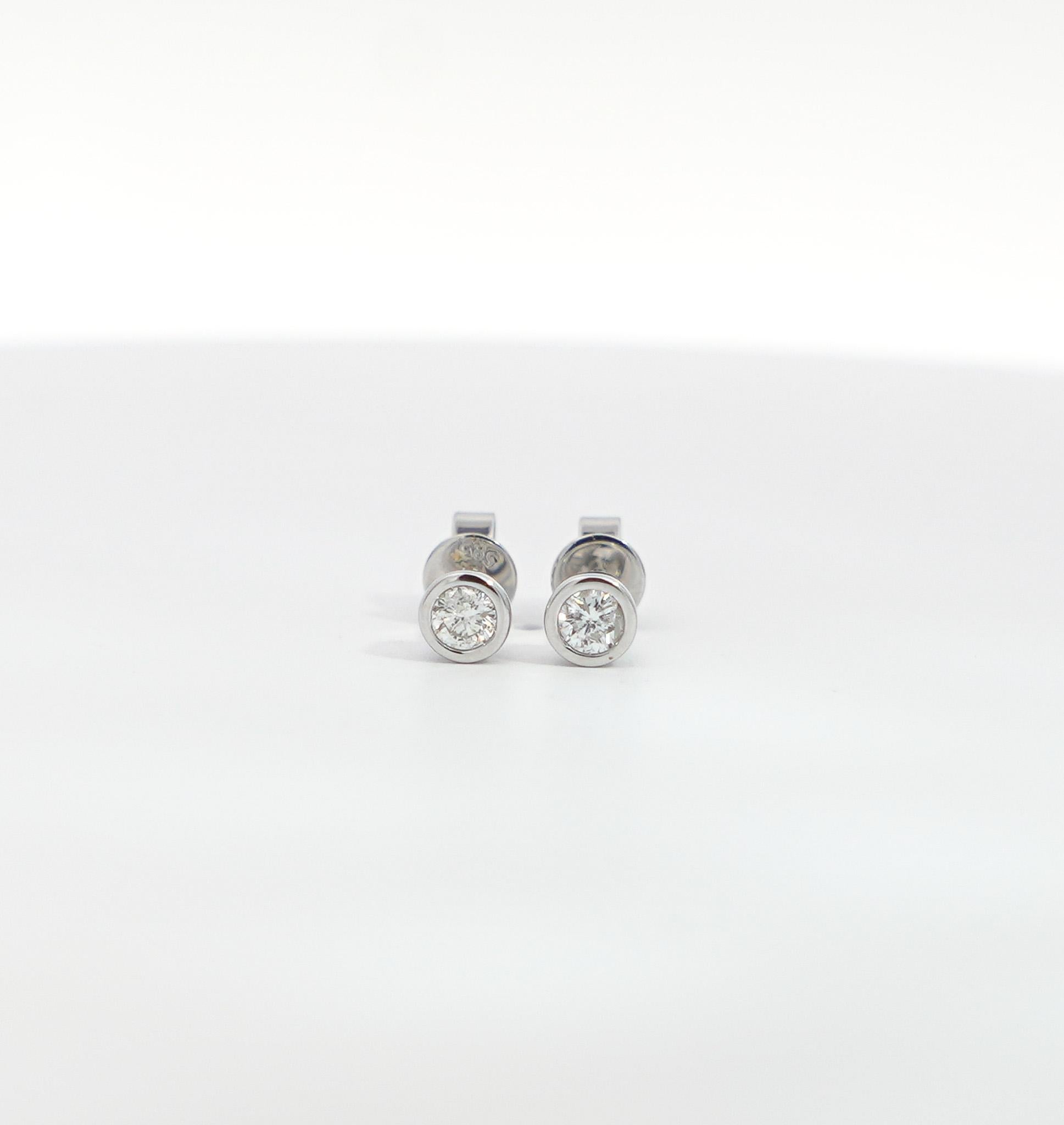 Women's or Men's Natural 1/3 CTTW Bezel Set Round Cut Diamond Stud Earrings in 14k White Gold For Sale