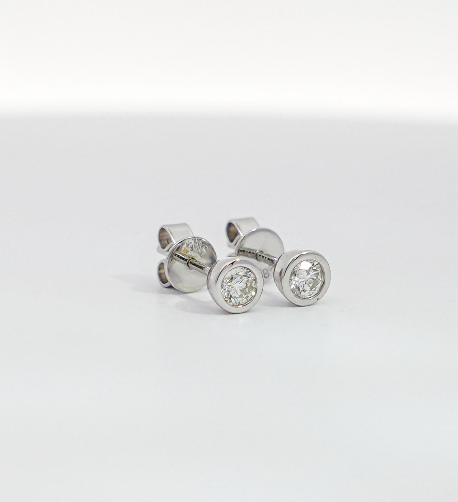Natural 1/3 CTTW Bezel Set Round Cut Diamond Stud Earrings in 14k White Gold For Sale 2