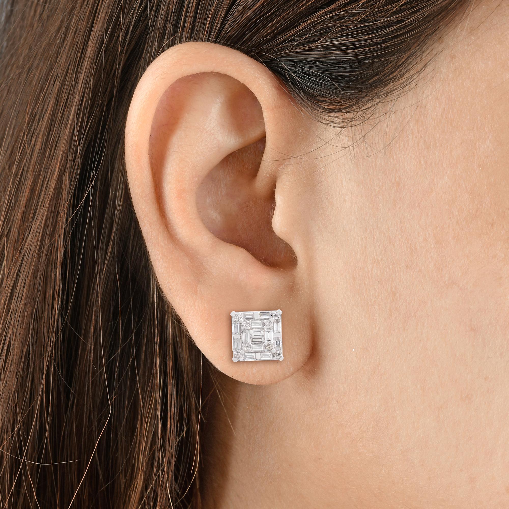 Baguette Cut Real 1.13 Carat Baguette Diamond Stud Earrings 14 Karat White Gold Fine Jewelry For Sale