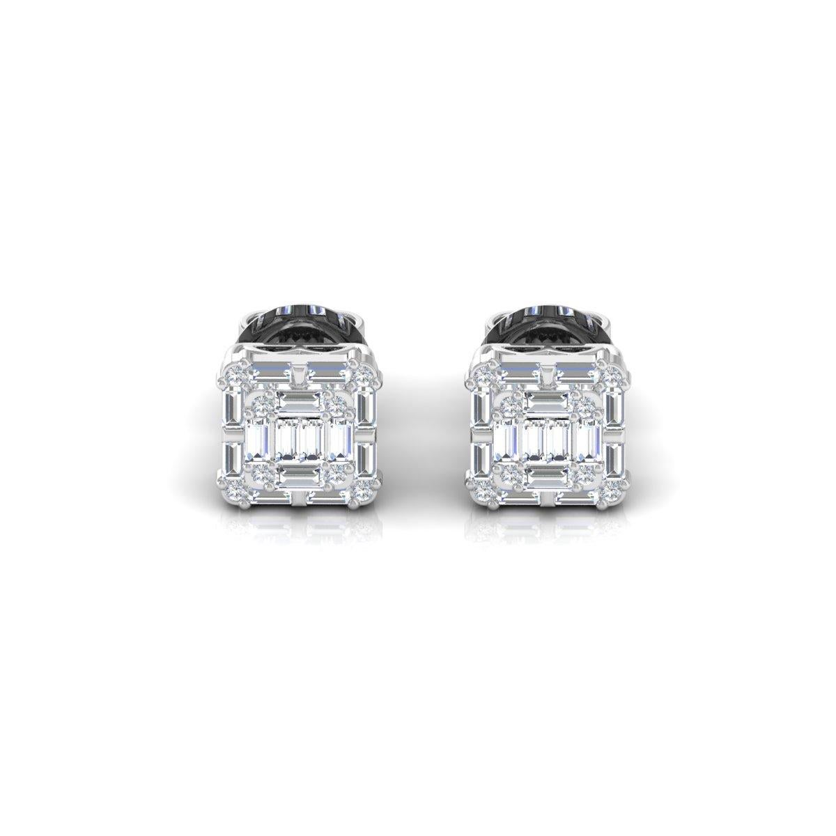 Women's Real 1.13 Carat Baguette Diamond Stud Earrings 14 Karat White Gold Fine Jewelry For Sale
