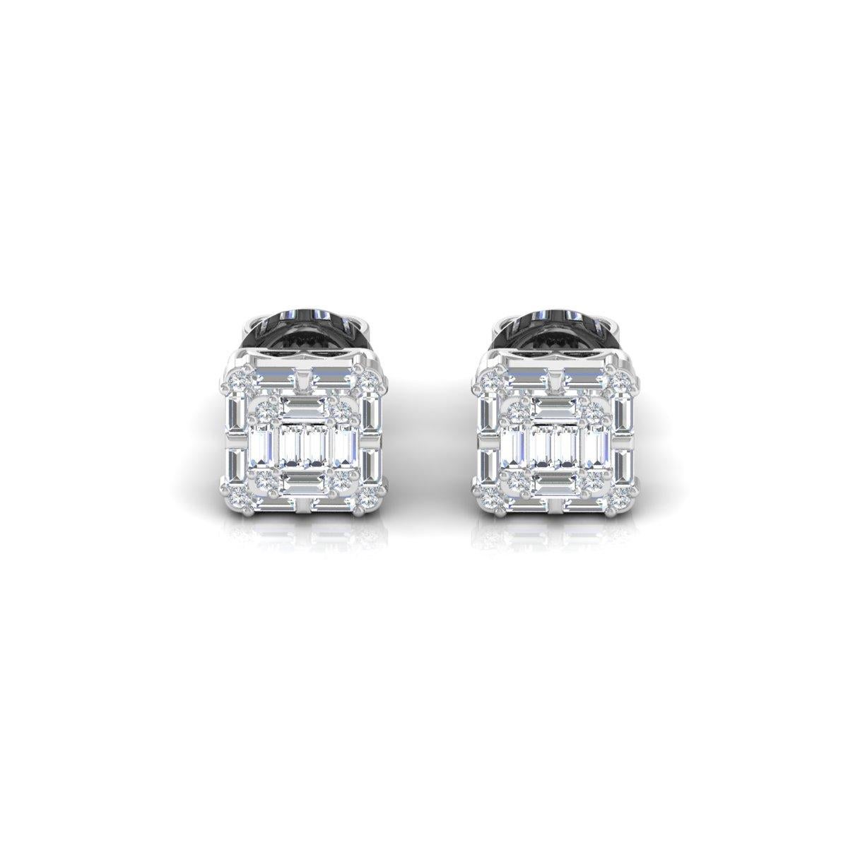 Clous d'oreilles en or blanc 14 carats avec diamants baguettes de 1,13 carat en vente 1