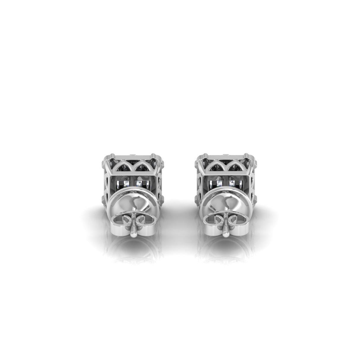 Real 1.13 Carat Baguette Diamond Stud Earrings 14 Karat White Gold Fine Jewelry For Sale 1