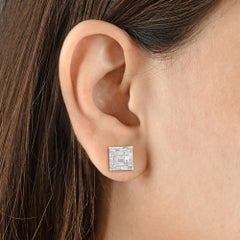 Natural 1 Carat Baguette Diamond Stud Earrings 18 Karat White Gold Fine Jewelry