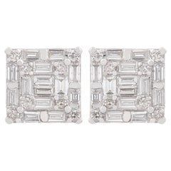 Natural 1 Carat Baguette Diamond Stud Earrings 18 Karat White Gold Fine Jewelry