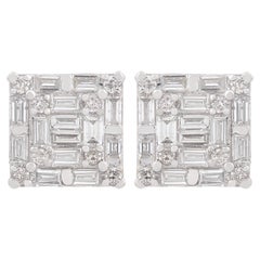 Natural 1 Carat Baguette Diamond Stud Earrings 18 Karat White Gold Fine Jewelry