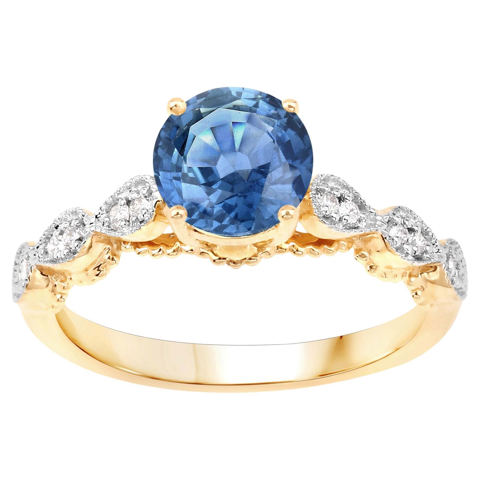 Blue Sapphire Ring With Diamonds 1.27 Carats 14K Yellow Gold