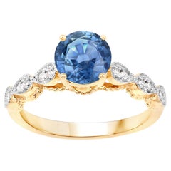 Blue Sapphire Ring With Diamonds 1.27 Carats 14K Yellow Gold