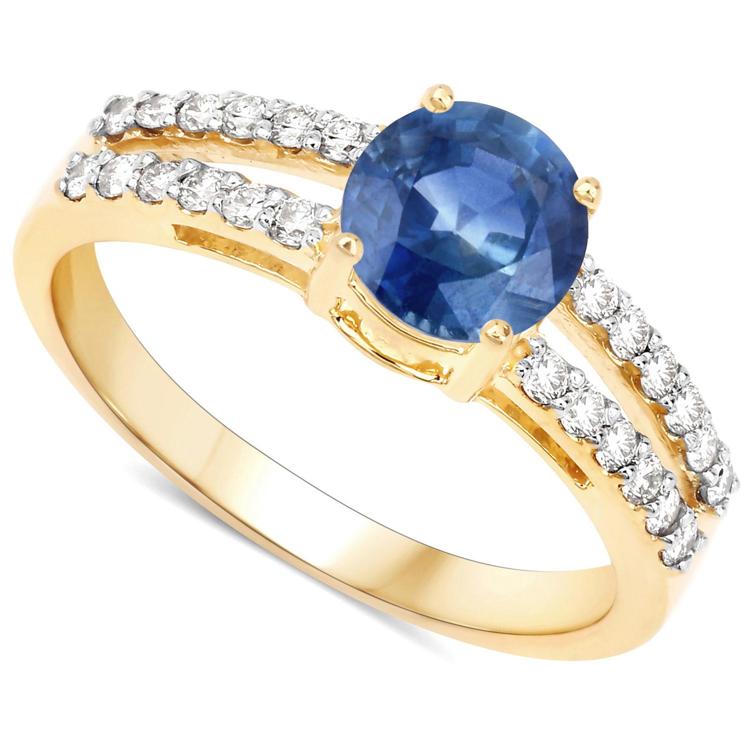 Women's or Men's Natural 1 Carat Blue Sapphire and Diamond Ring Set In 14K Yellow Gold For Sale