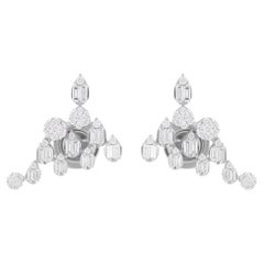 Natural 1 Carat Diamond Cluster Ear Climber Stud Earrings 18k White Gold