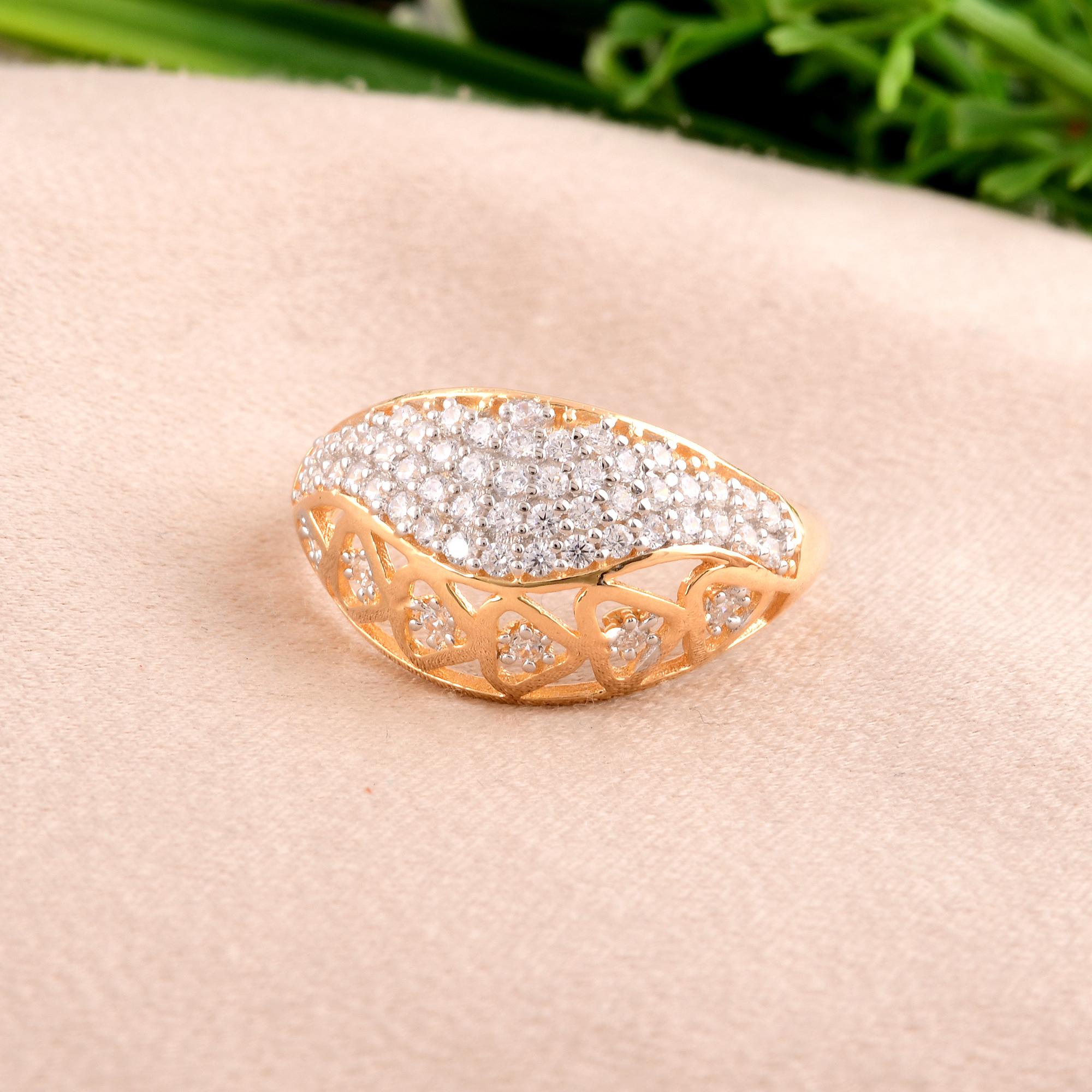 Round Cut Natural 1 Carat Diamond Dome Ring 14 Karat Yellow Gold Handmade Fine Jewelry For Sale