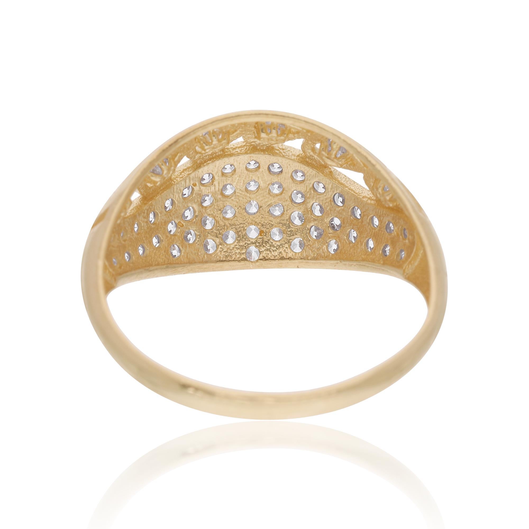 Women's Natural 1 Carat Diamond Dome Ring 14 Karat Yellow Gold Handmade Fine Jewelry For Sale