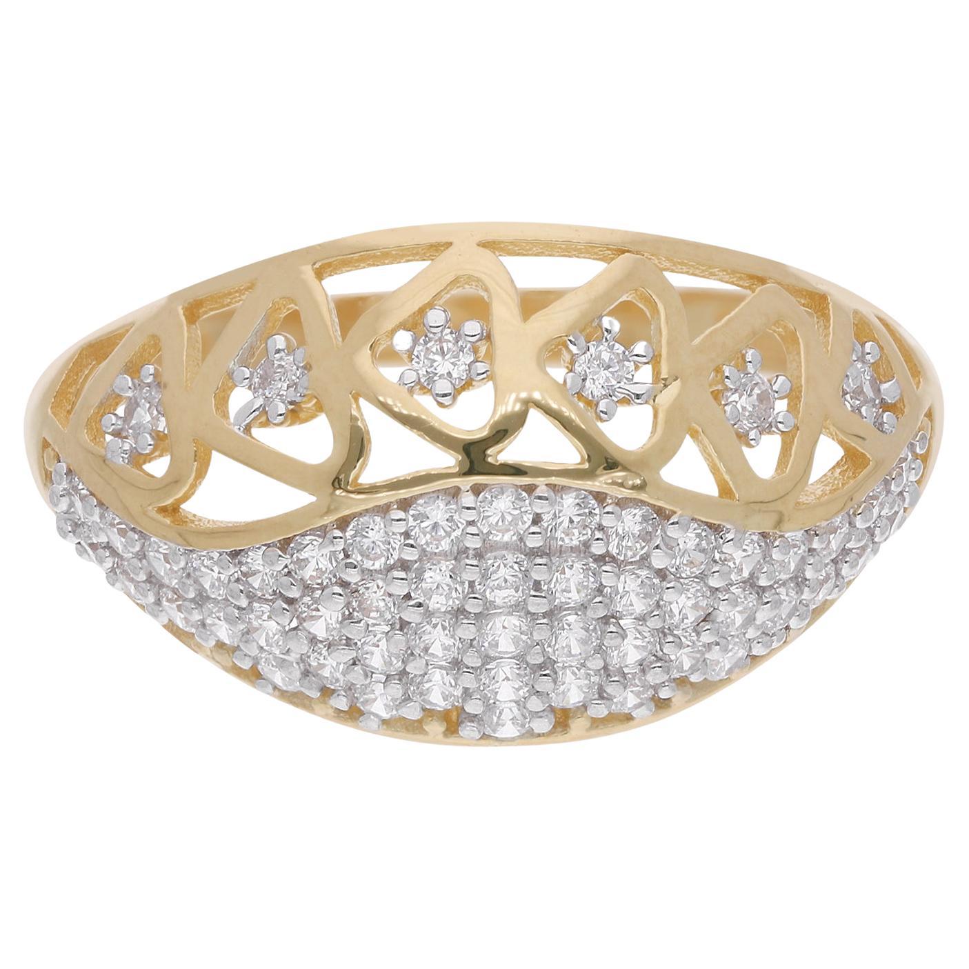 Natural 1 Carat Diamond Dome Ring 18 Karat Yellow Gold Handmade Fine Jewelry For Sale
