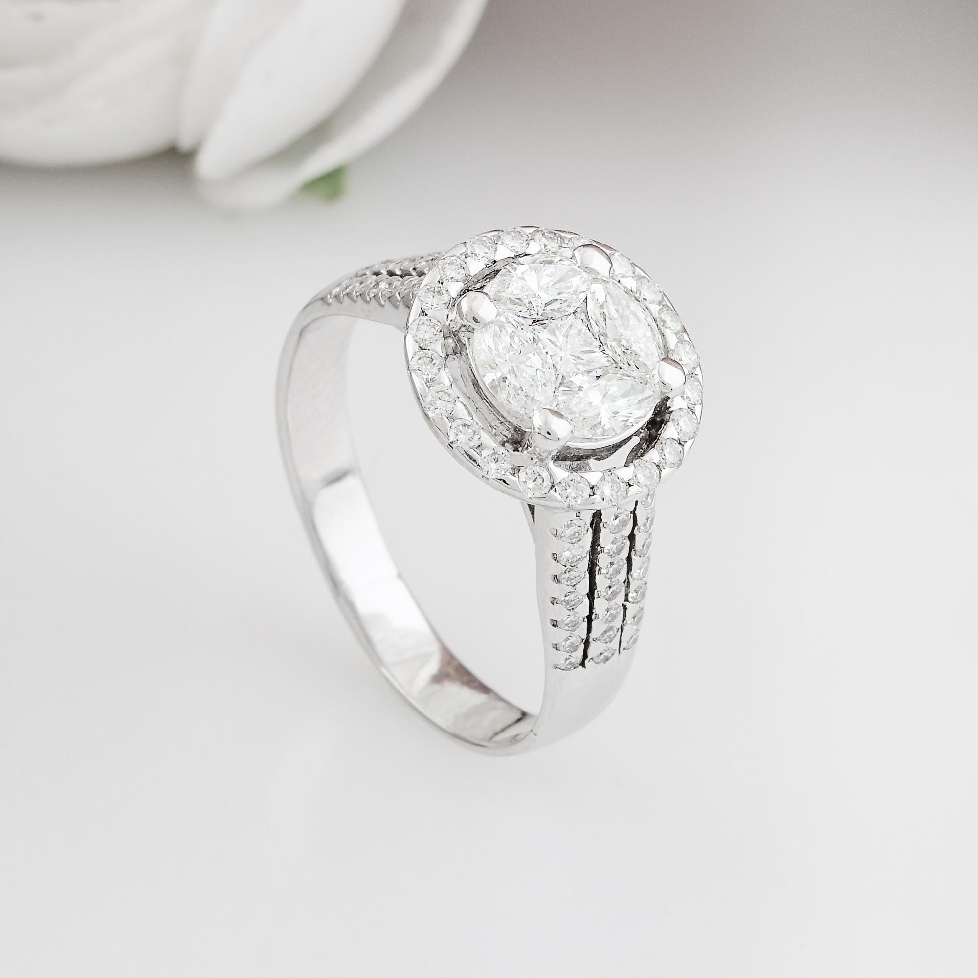 Modern Natural 1 Carat Diamond Pave Promise Ring 18 Karat White Gold Handmade Jewelry For Sale