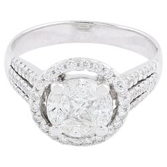 Natural 1 Carat Diamond Pave Promise Ring 18 Karat White Gold Handmade Jewelry