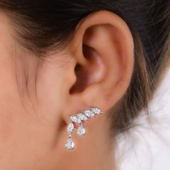 Natural 1 Carat Marquise Pear Diamond Earrings 14 Karat White Gold Fine Jewelry