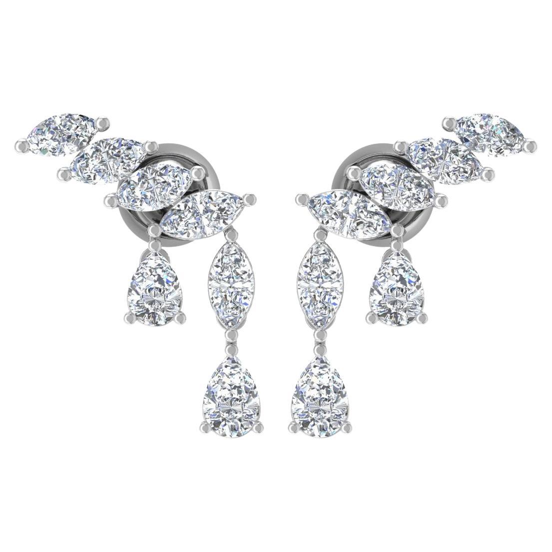 Pendientes de diamantes pera marquesa naturales de 1 quilate y oro blanco de 14 quilates Joyería fina
