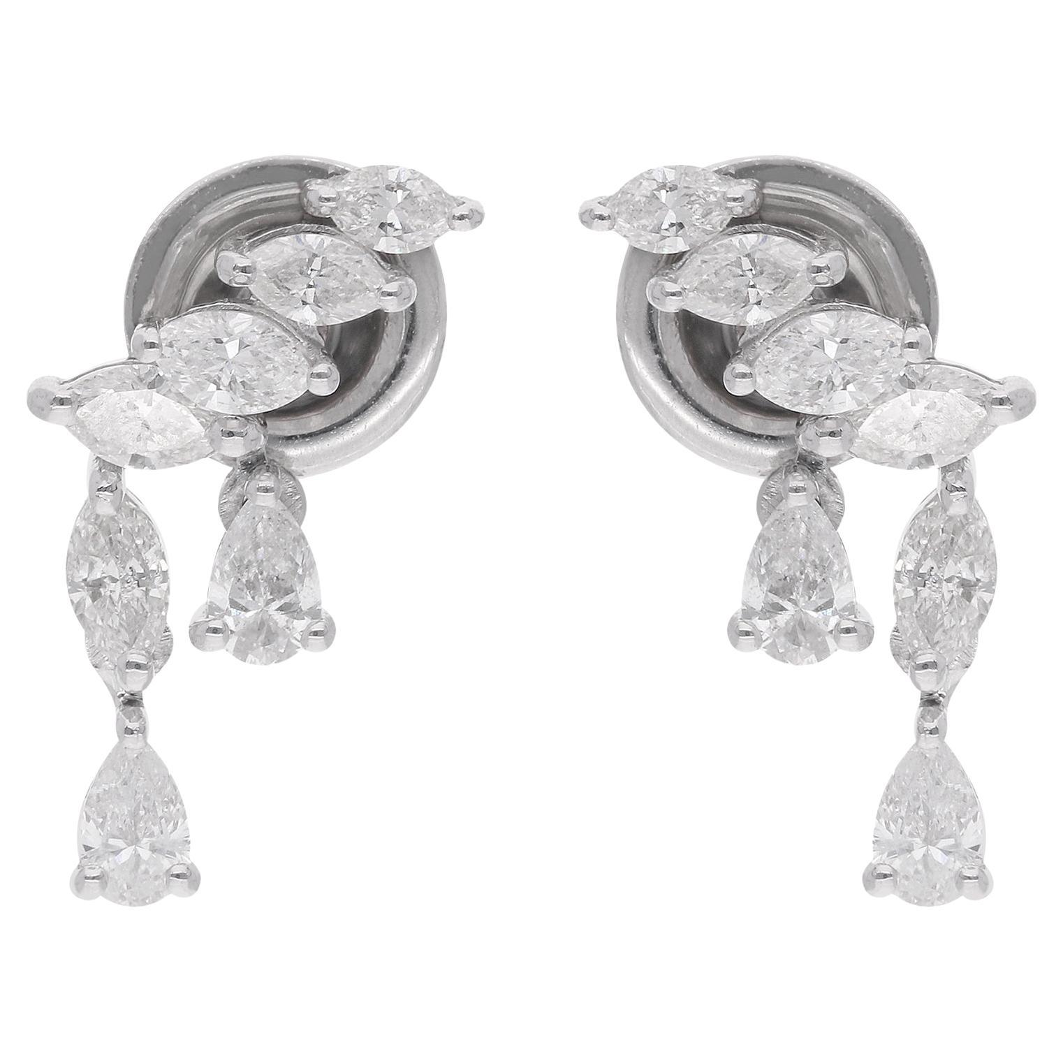 Orecchini di diamanti a pera naturale da 1 carato in oro bianco 14 carati Gioielli di pregio