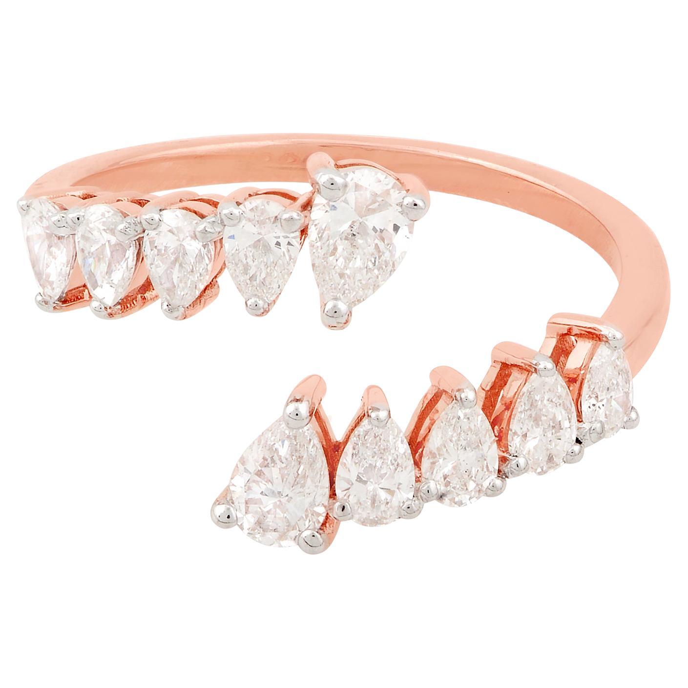 Natural 1 Carat Pear Cut Diamond Open Ring 14 Karat Rose Gold Handmade Jewelry
