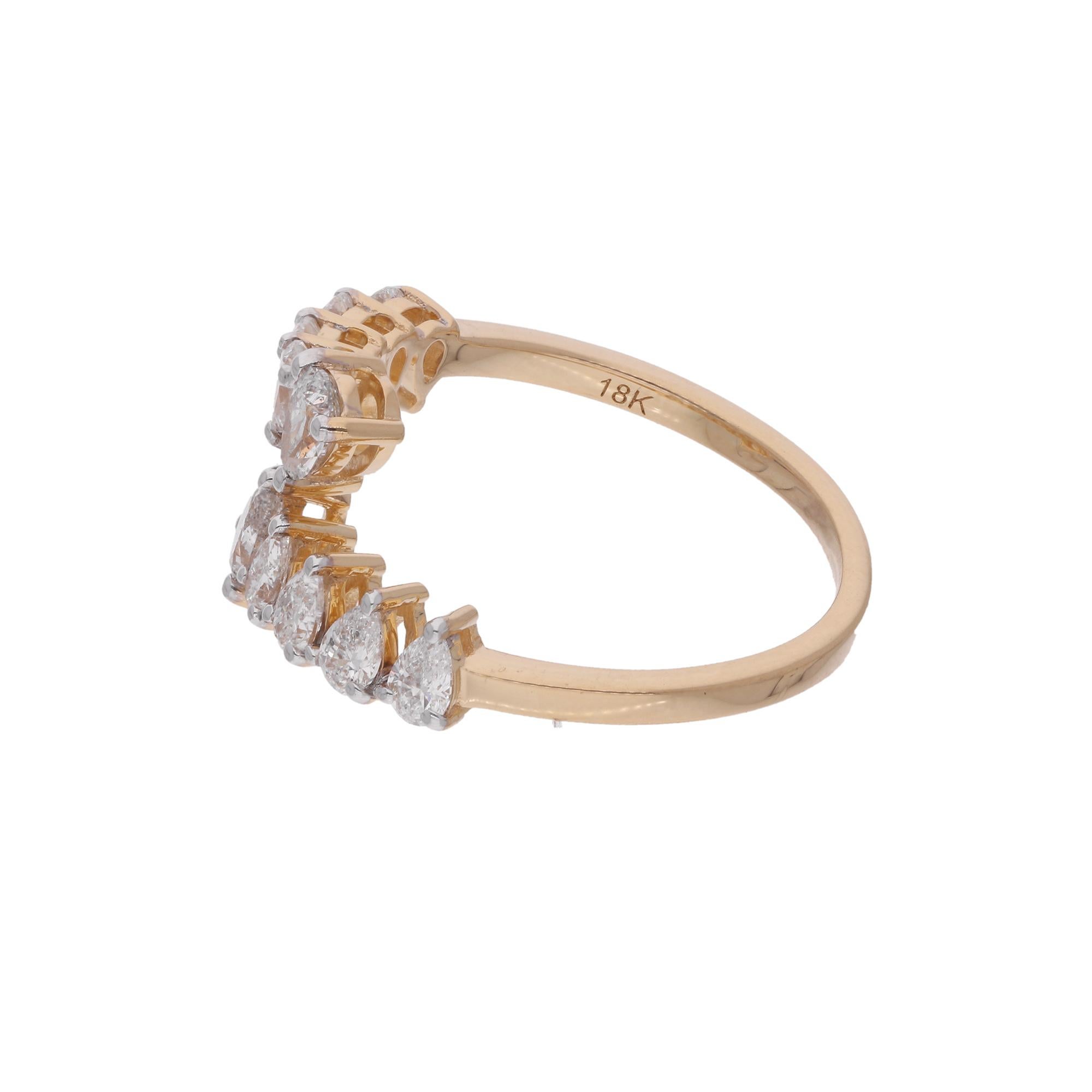 Modern Natural 1 Carat Pear Cut Diamond Open Ring 14 Karat Yellow Gold Handmade Jewelry For Sale