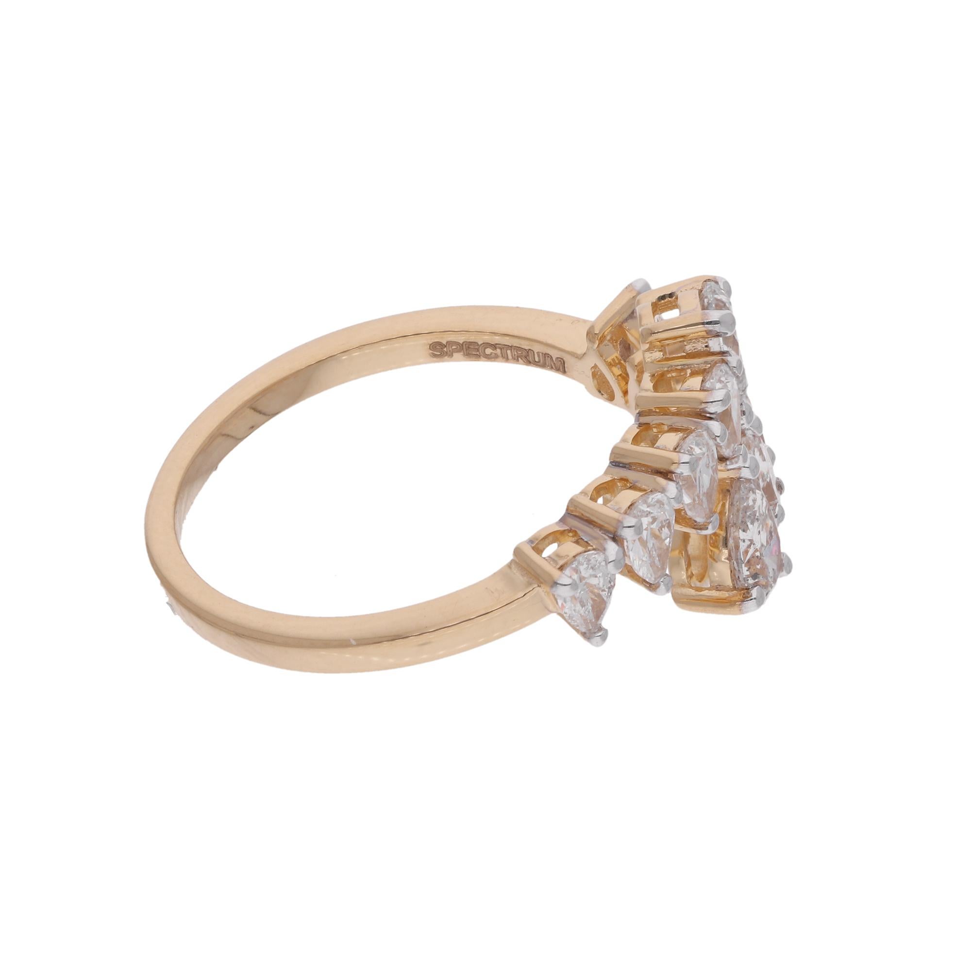 Women's Natural 1 Carat Pear Cut Diamond Open Ring 14 Karat Yellow Gold Handmade Jewelry For Sale