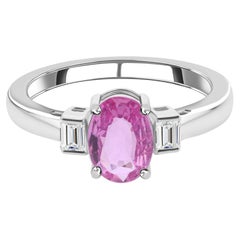 Nature 1 Carat Pink Sapphire 0.26 Carat SI/H Diamond Ring 18 Karat White Gold