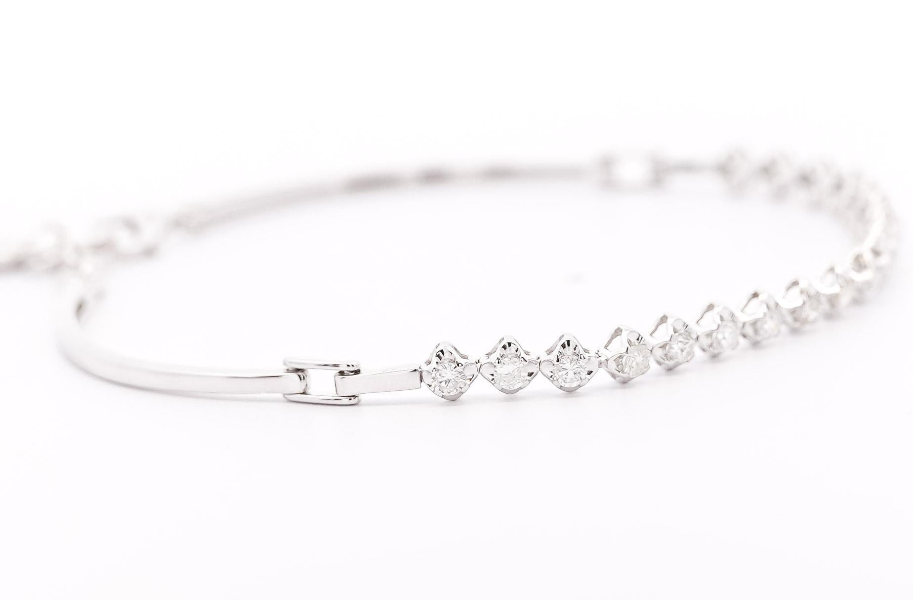 Women's Natural 1 Carat Round Diamond Half Tennis Half Bangle Bracelet For Sale