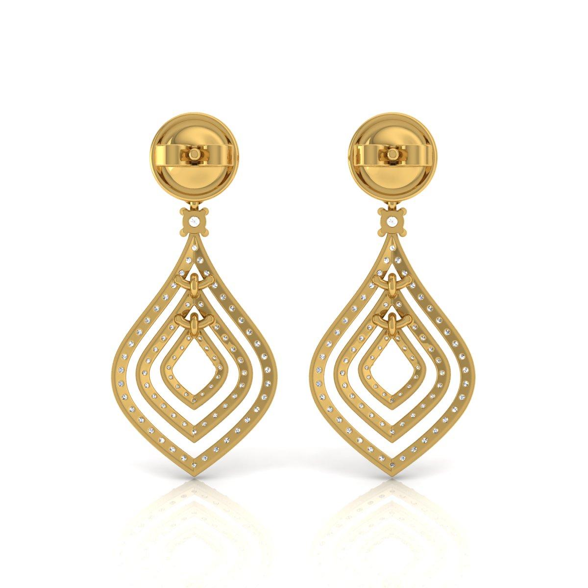 Pendientes Colgantes de Diamantes Naturales de 1 Quilate Claridad SI Color HI Oro Amarillo de 18 Kilates Moderno en venta