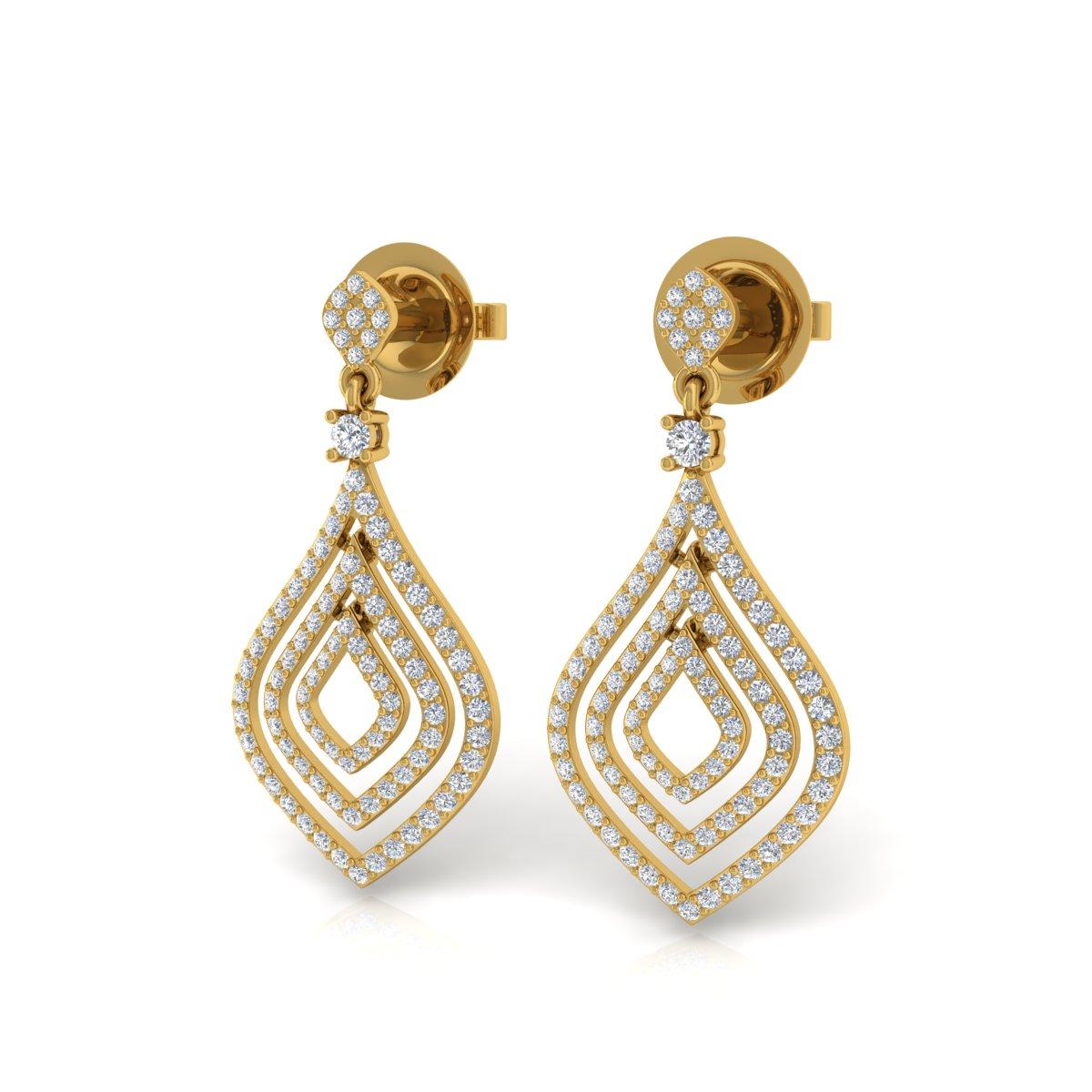 Pendientes Colgantes de Diamantes Naturales de 1 Quilate Claridad SI Color HI Oro Amarillo de 18 Kilates Corte redondo en venta