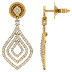 Natural 1 Carat SI Clarity HI Color Diamond Dangle Earrings 18 Karat Yellow Gold
