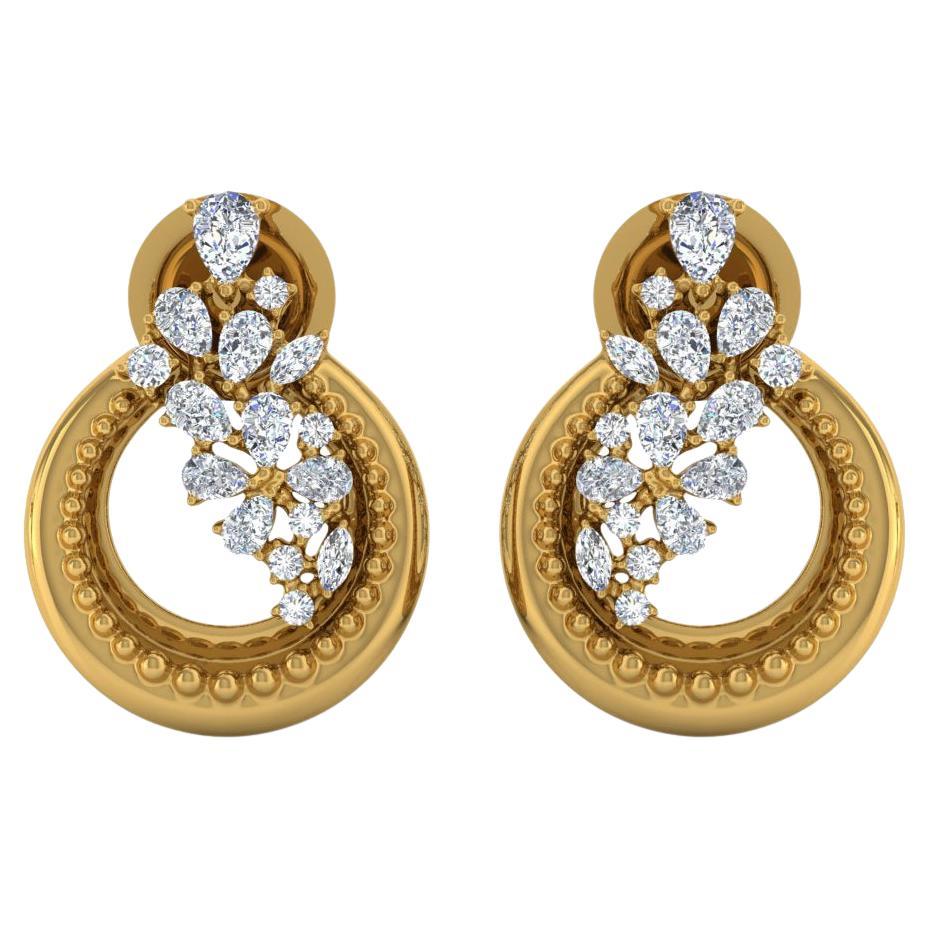 Natural 1 Carat SI Clarity HI Color Round Diamond Earrings 14 Karat Yellow Gold