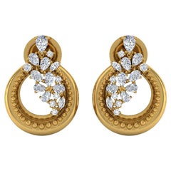 Natural 1 Carat SI Clarity HI Color Round Diamond Earrings 18 Karat Yellow Gold