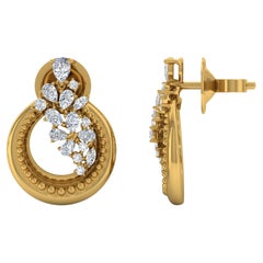 Boucles d'oreilles diamant rond Nature 1 carat SI Clarity HI Color 18 Karat Yellow Gold